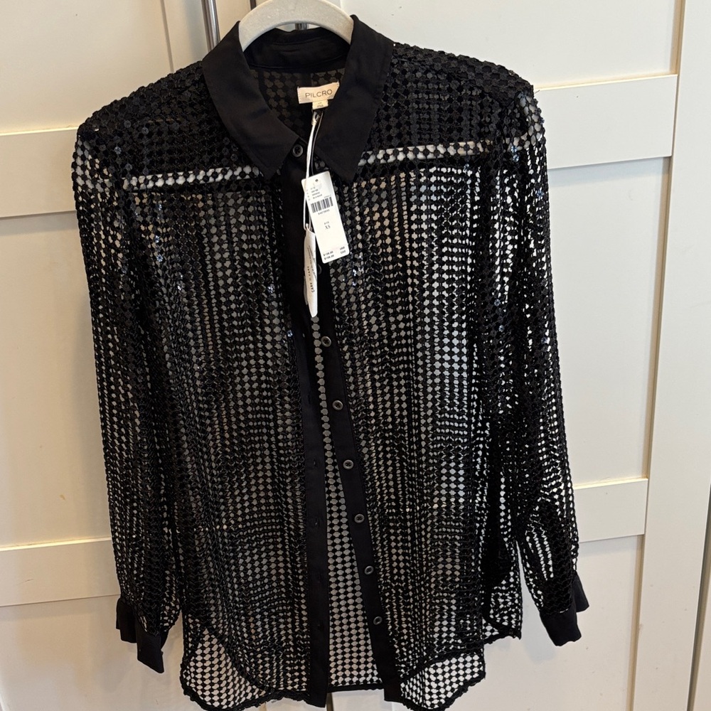 Anthropologie Pilcro Chain Mail Long Sleeve Button Down Blouse - Picture 4 of 4